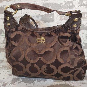 COACH Women's MAGGIE Brown Signature C Monogram Textile Hobo Shoulder Handbag  M